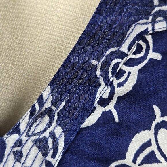 J H Collectibles Size XL 100% Cotton Blue White Patterned Tunic Clear Sequin Dtl - Picture 6 of 16